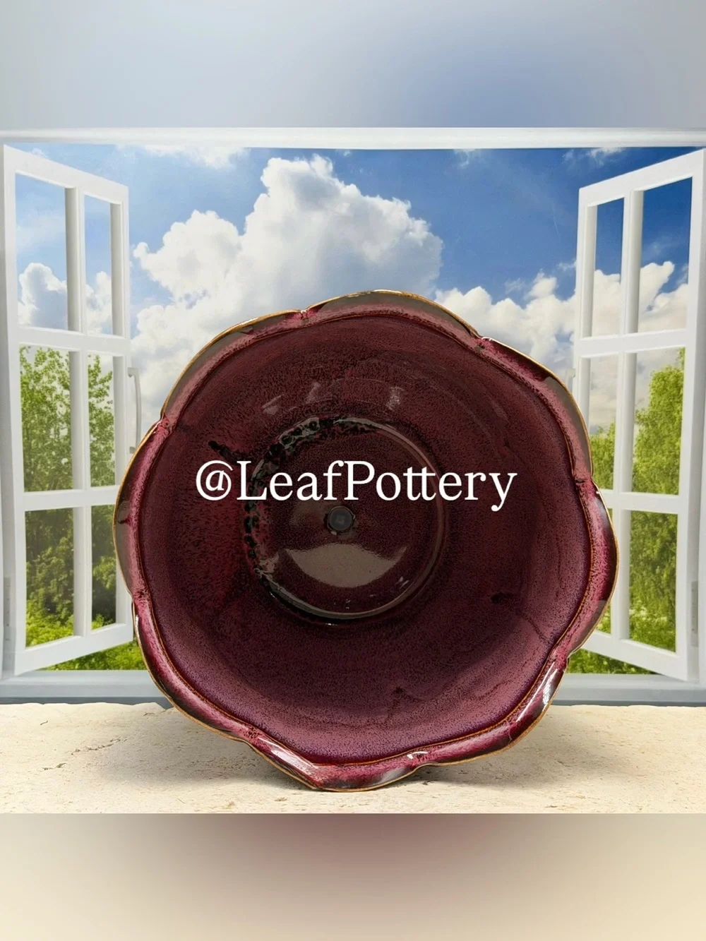 Ceramic Plant Pot with Drainage, 7 Inch Fluted Flower Planter, Pink Brown Glazed